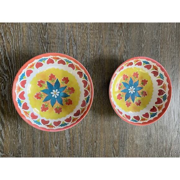 Tommy Bahama Other - Tommy Bahama Coral Yellow Floral Medallion MELAMINE Salad Bowls Set Of 2 10”